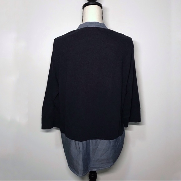 GAP button up tunic, navy blue knit with chambray - Picture 3 of 8